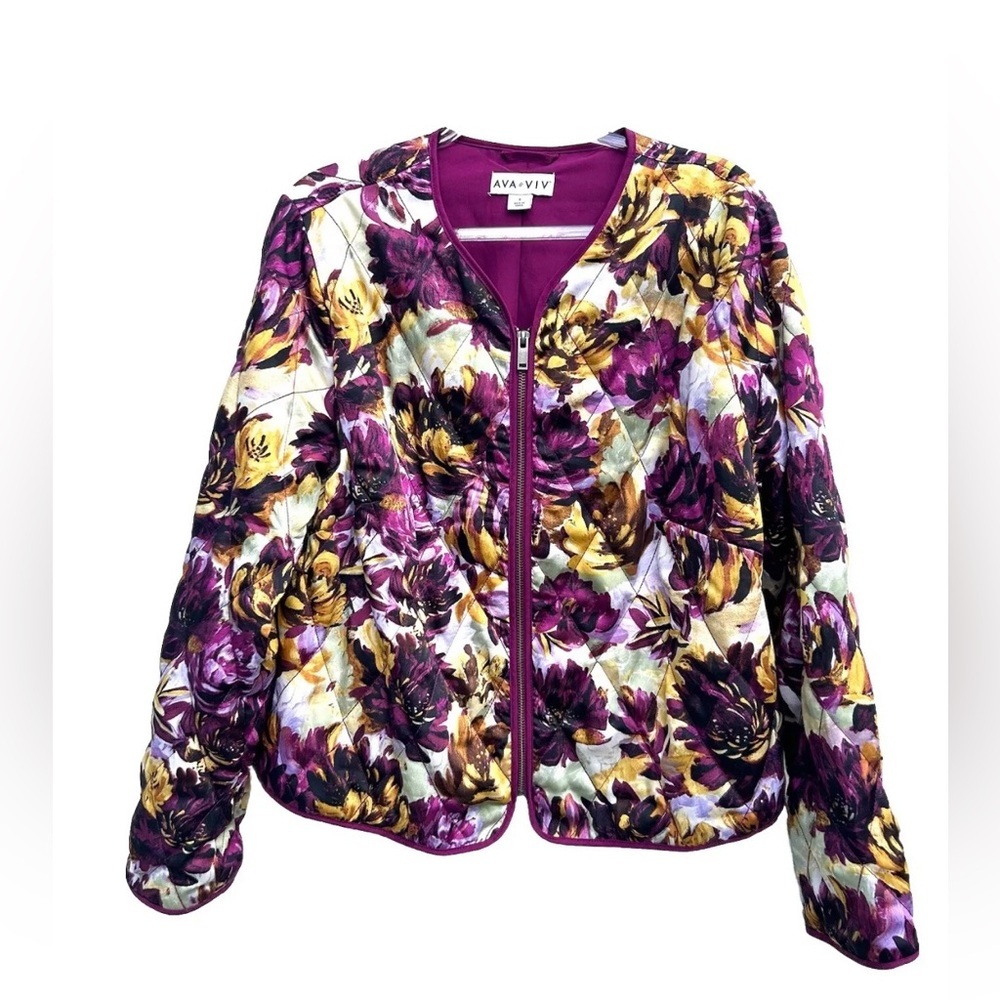 Ava and Viv floral jacket sz X/14 plus size quilted full zip multi cottage core
